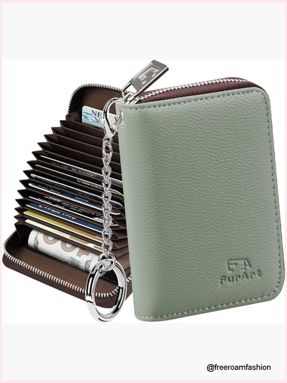 RFID Blocking Zipper Wallet with Key Chain, 16 Card Slots
